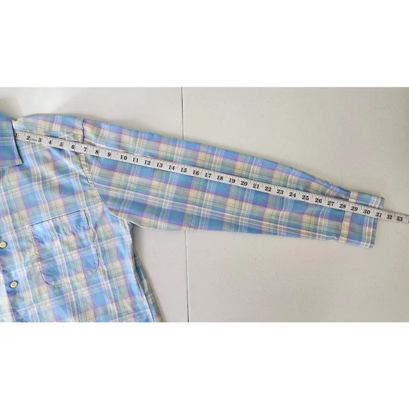 Peter Millar Crown Ease Medium Button Front Shirt Plaid Long Sleeve Blue Pastel - Picture 7 of 16